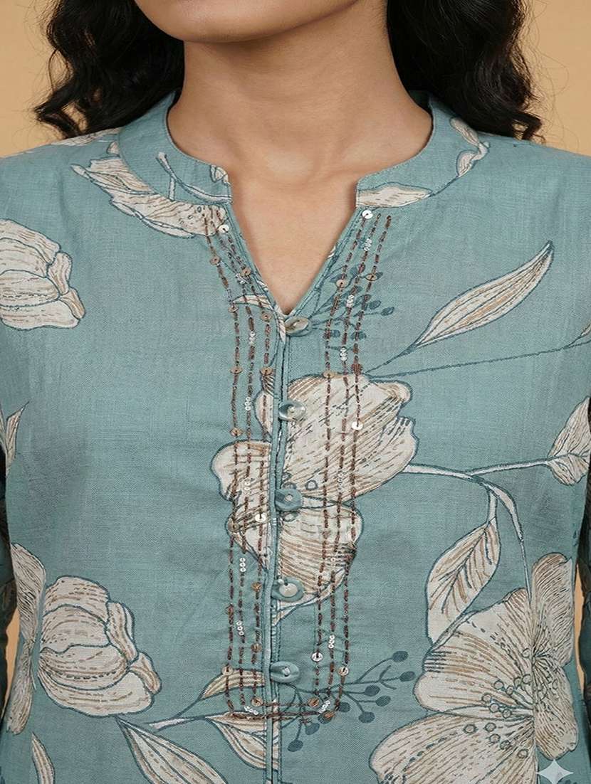 women printed puff sleeve kurta and pant set - 22267634 -  Standard Image - 3