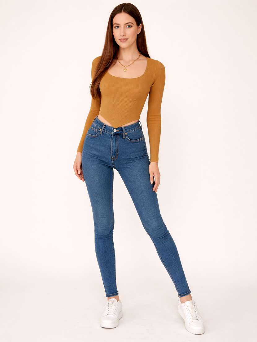 women solid long sleeve crop top - 22267712 -  Standard Image - 3