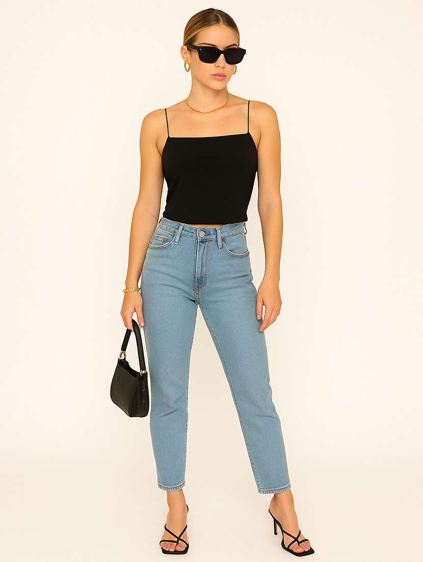 women solid shoulder strap backless crop top - 22267715 -  Standard Image - 3