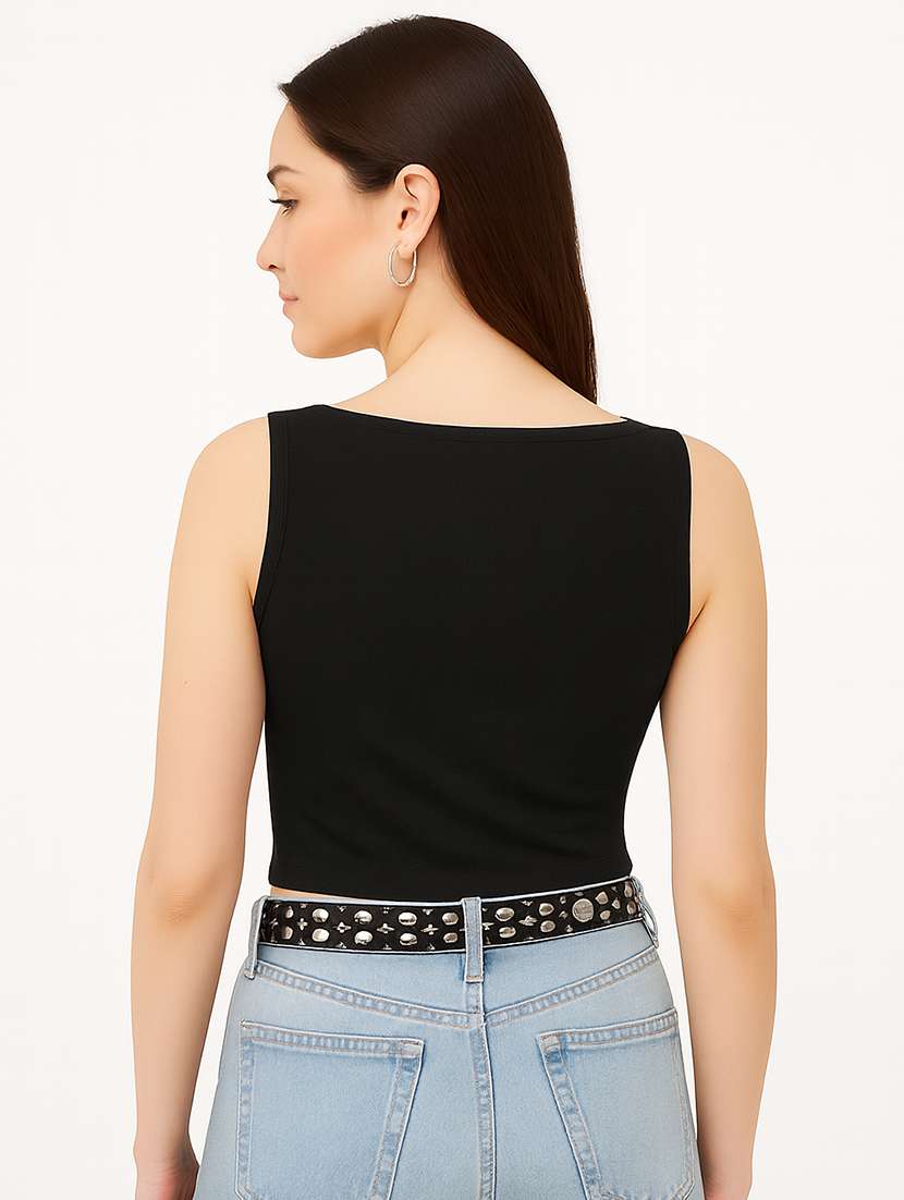 women solid sleeveless crop top - 22267716 -  Standard Image - 3