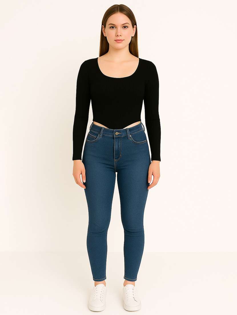 women solid scoop neck long sleeve top - 22267727 -  Standard Image - 3