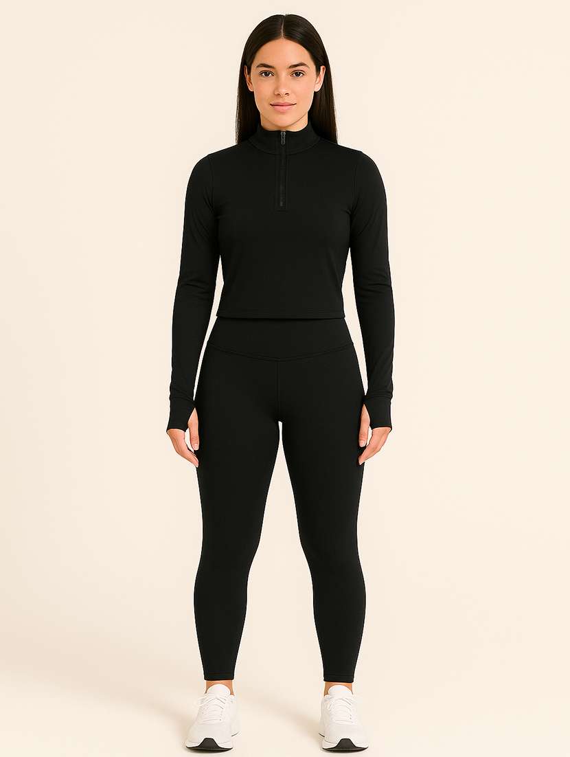 women solid mock neck long sleeve crop top - 22267738 -  Standard Image - 3