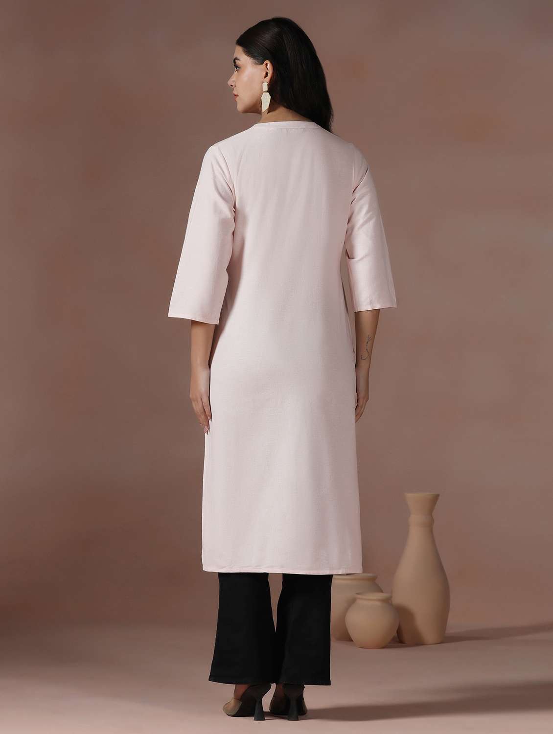 women solid three quarter sleeve straight kurta  - 22267745 -  Standard Image - 3