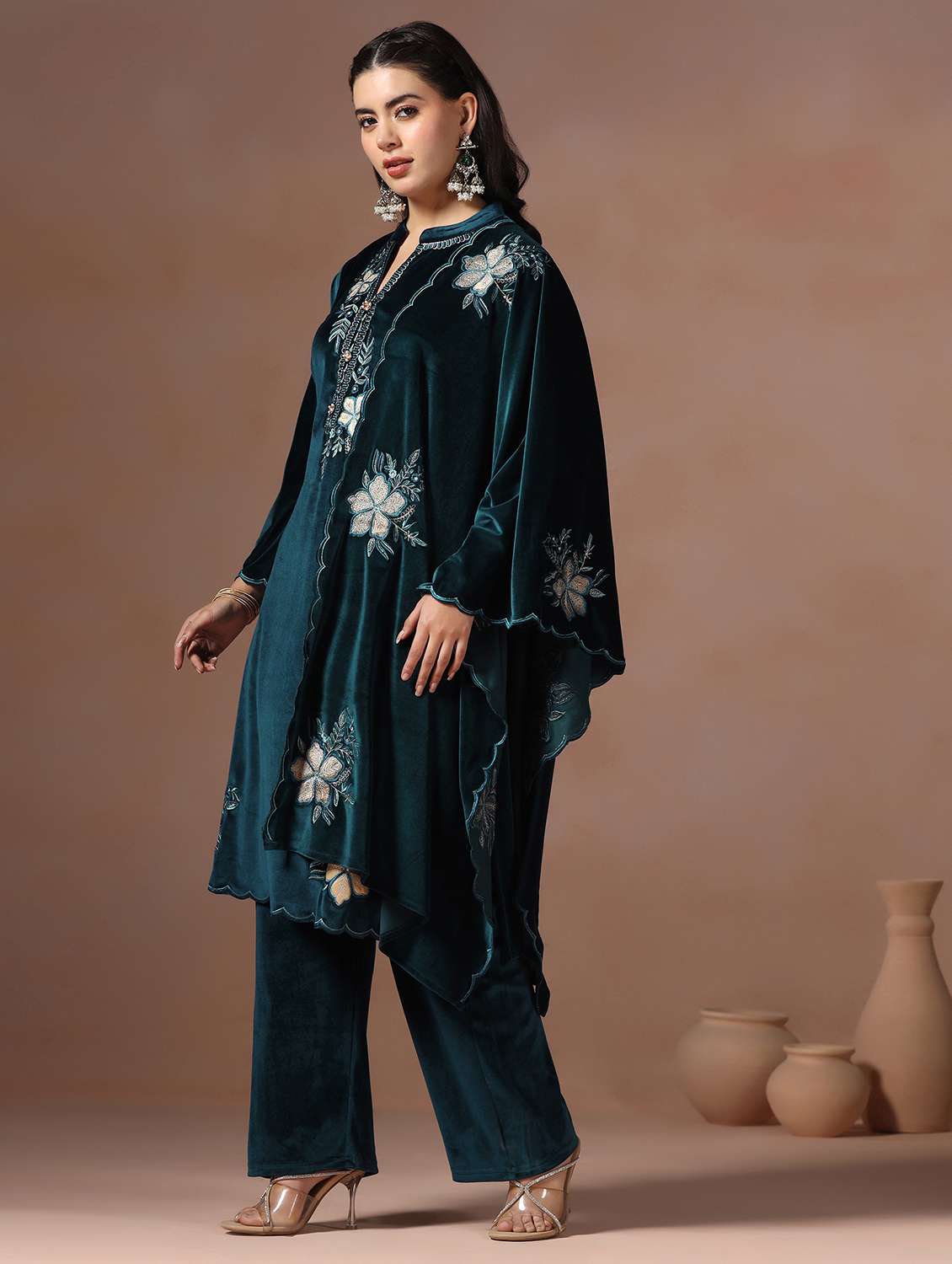 women solid with work long sleeve kurta pant with dupatta set - 22267784 -  Standard Image - 3