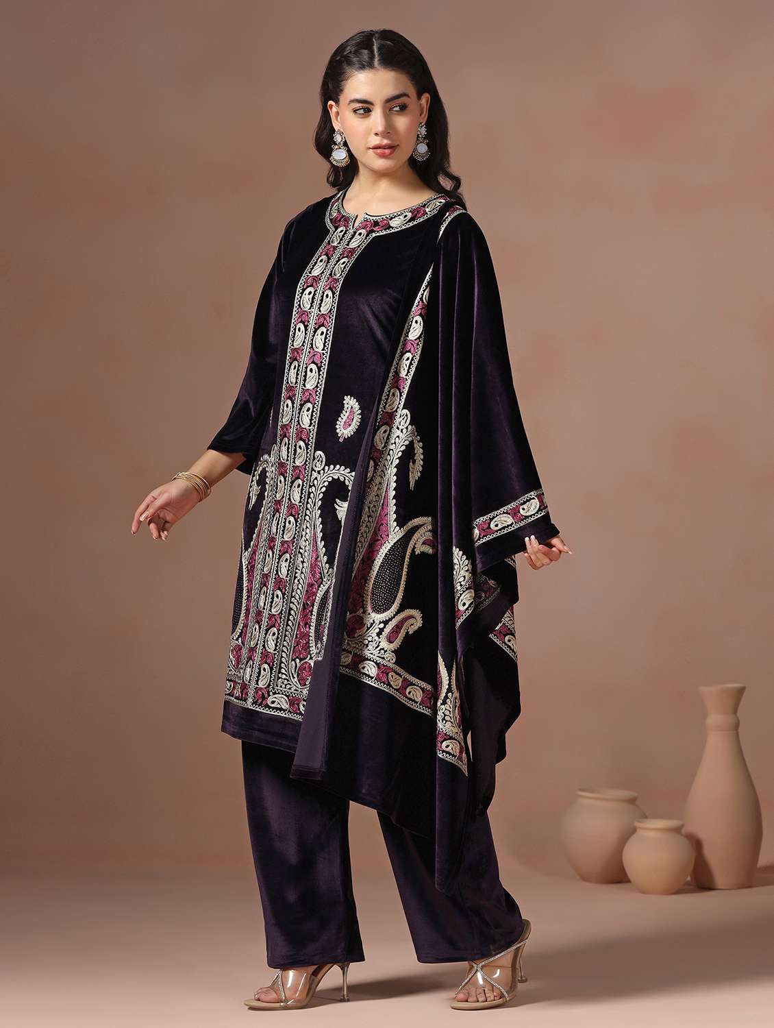 women solid with work long sleeve kurta pant with dupatta set - 22267789 -  Standard Image - 3