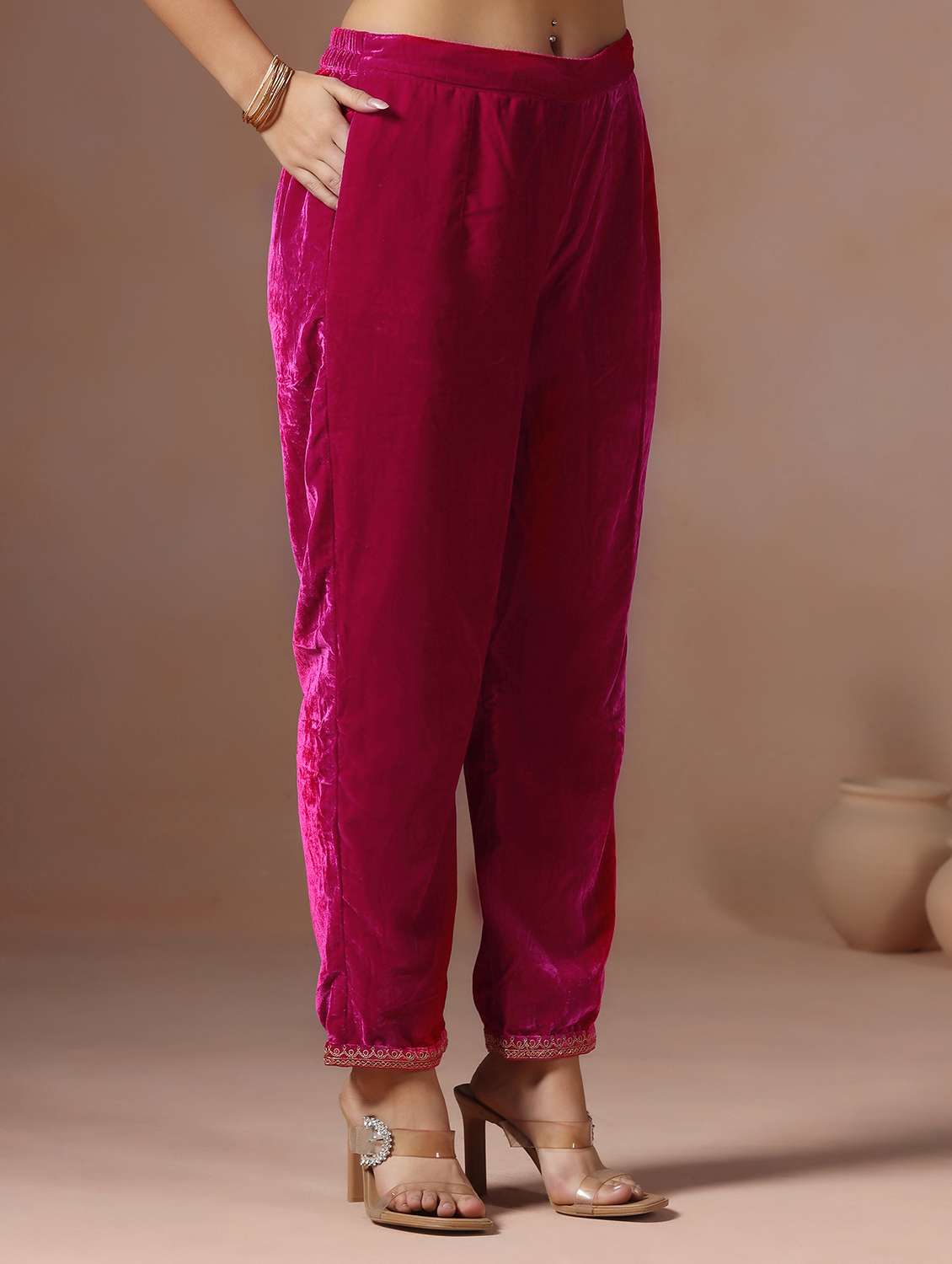 women solid with work three quarter sleeve kurta pant with dupatta set - 22267810 -  Standard Image - 5
