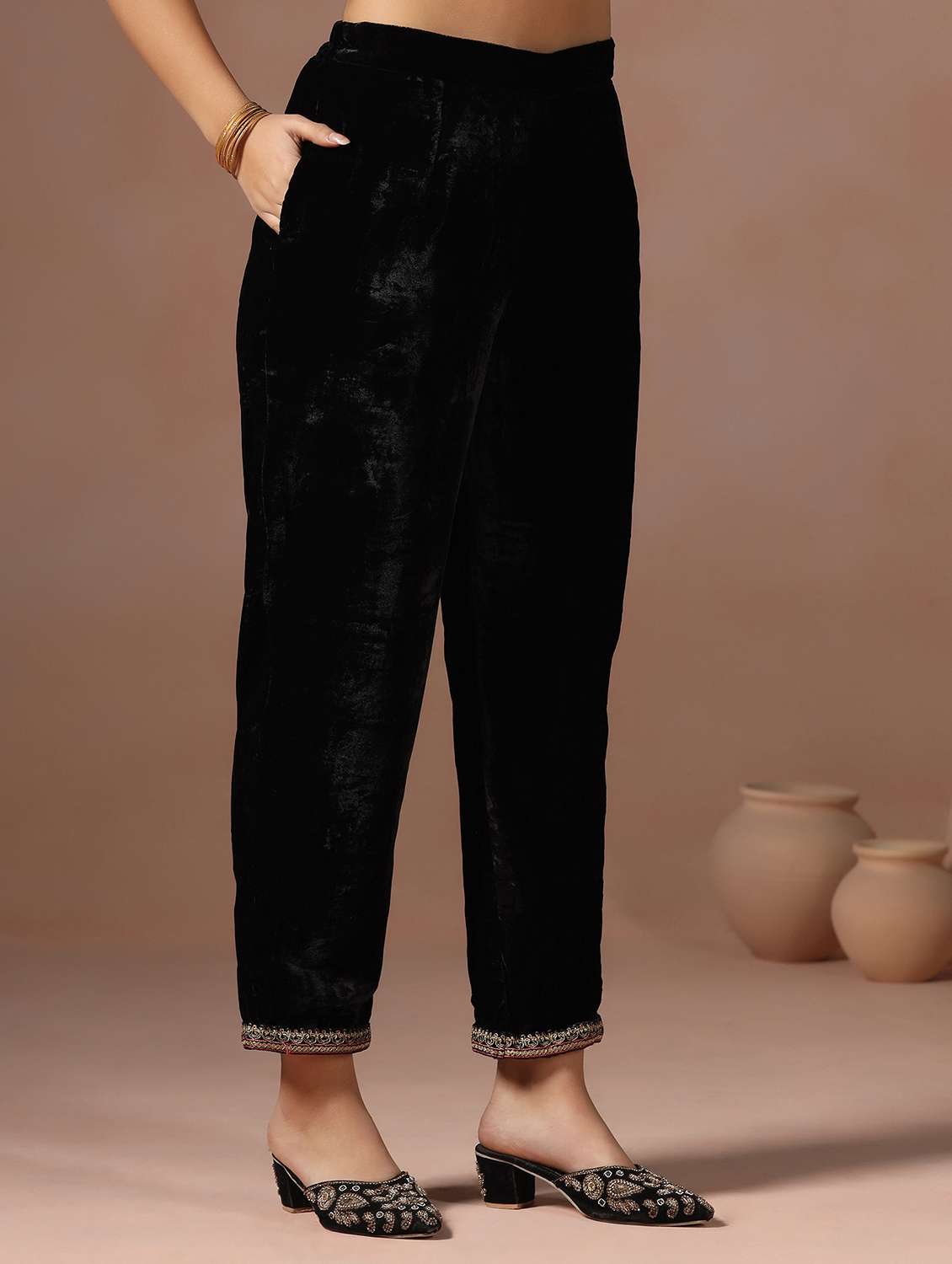 women solid with work three quarter sleeve kurta pant with dupatta set - 22267814 -  Standard Image - 5