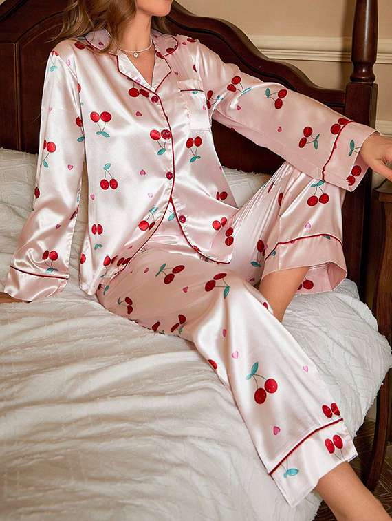 women printed long sleeve nightwear pyjama set - 22267961 -  Standard Image - 3