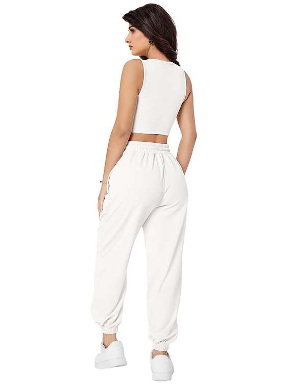 women solid tank tee and jogger co-ord set - 22267978 -  Standard Image - 3