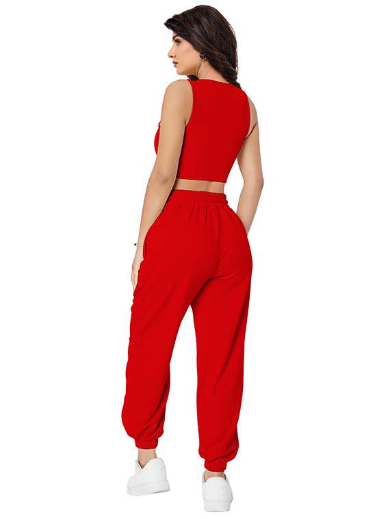 women solid tank tee and jogger co-ord set - 22267982 -  Standard Image - 3