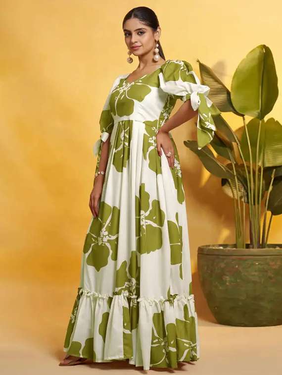 women floral print puff sleeve tiered dress - 22267987 -  Standard Image - 3