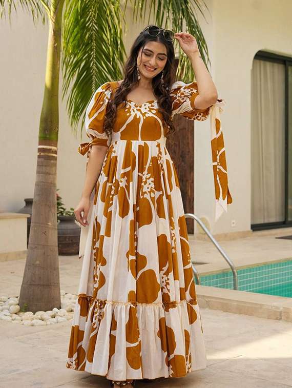 women floral print puff sleeve tiered dress