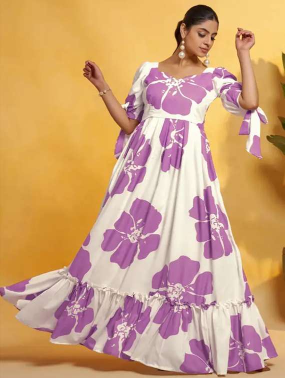 women floral print puff sleeve tiered dress