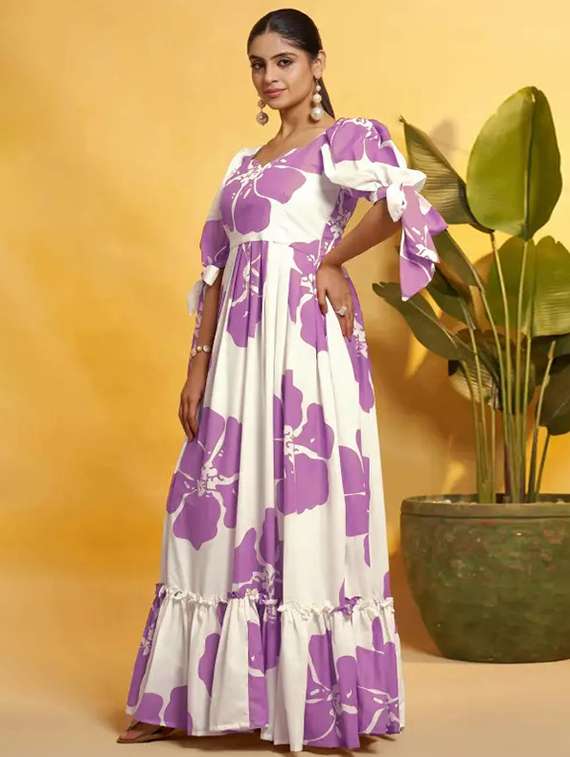 women floral print puff sleeve tiered dress - 22267989 -  Standard Image - 3