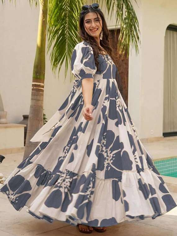 women floral print puff sleeve tiered dress - 22267990 -  Standard Image - 3