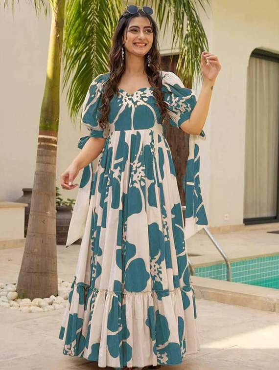 women floral print puff sleeve tiered dress