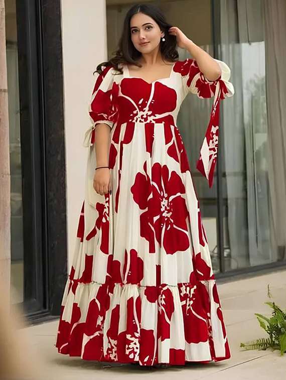 women floral print puff sleeve tiered dress