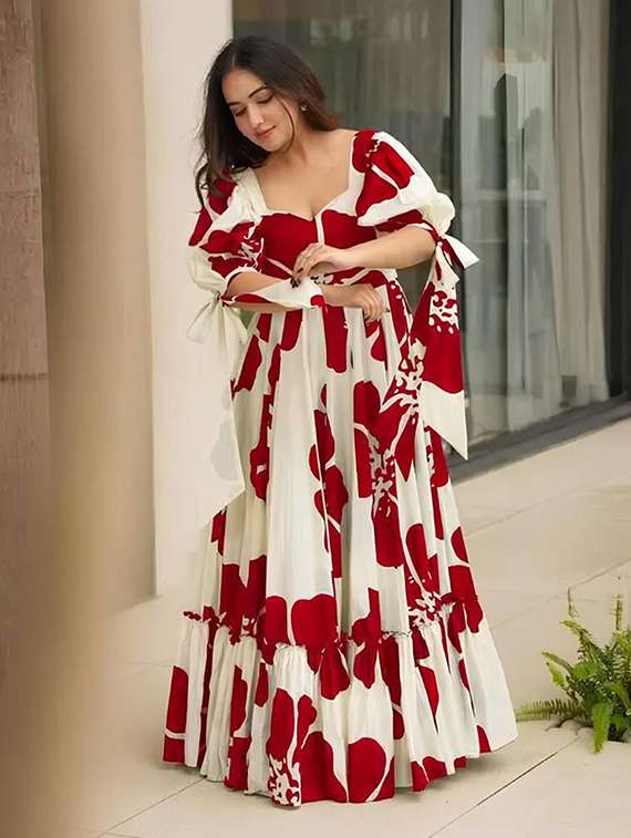 women floral print puff sleeve tiered dress - 22267992 -  Standard Image - 3