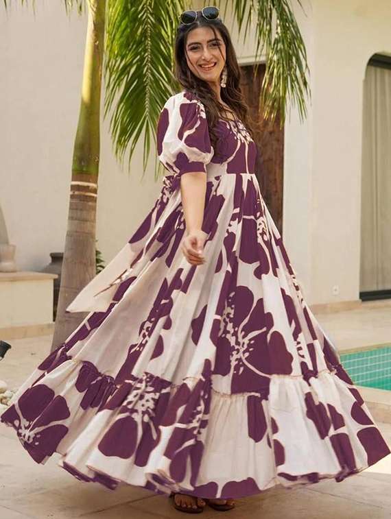 women floral print puff sleeve tiered dress - 22267993 -  Standard Image - 3