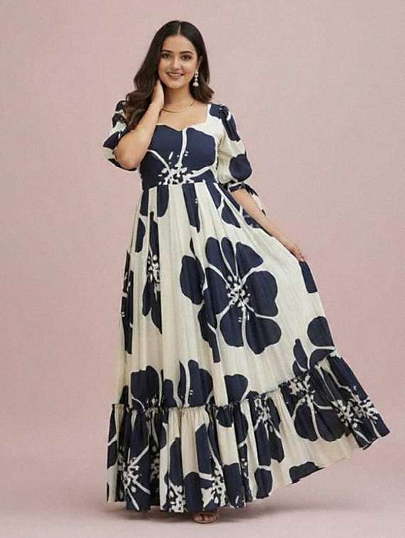 women floral print puff sleeve tiered dress