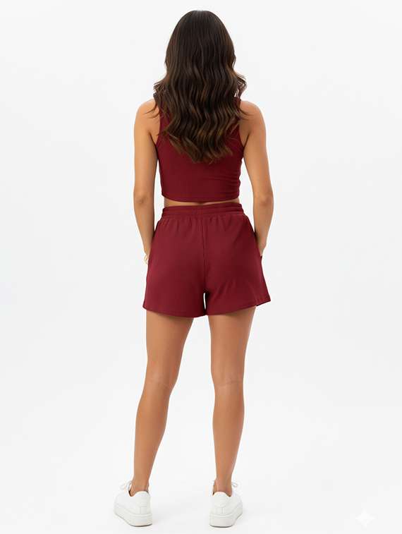 women solid top and shorts co-ord set - 22268014 -  Standard Image - 3