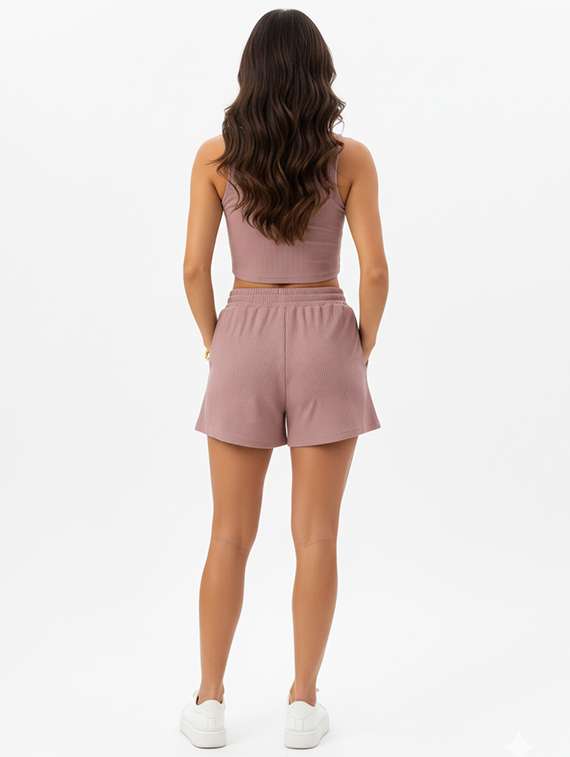 women solid top and shorts co-ord set - 22268015 -  Standard Image - 3