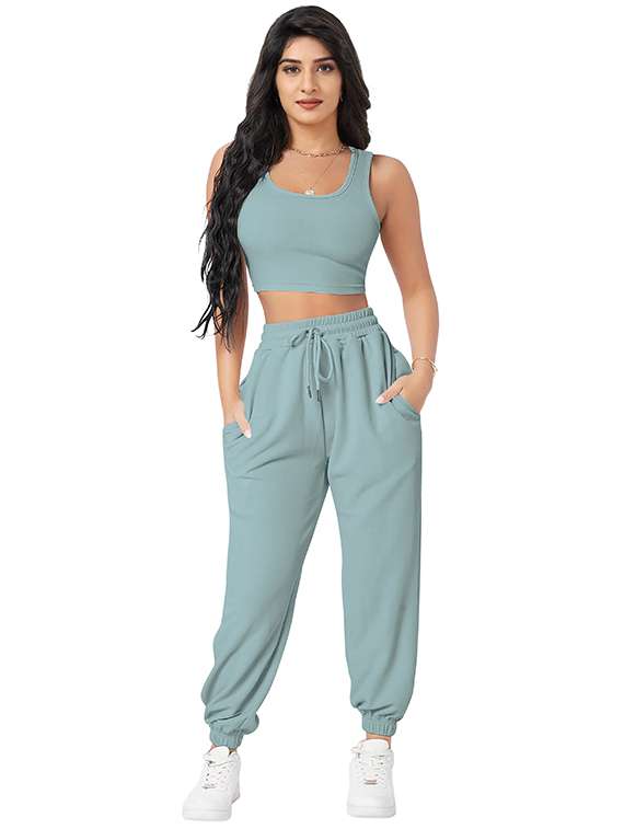 women solid tank tee and jogger co-ord set