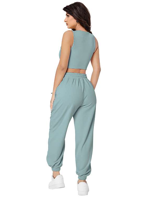 women solid tank tee and jogger co-ord set - 22268021 -  Standard Image - 3