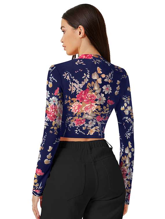 women floral print long sleeve crop top - 22268030 -  Standard Image - 3