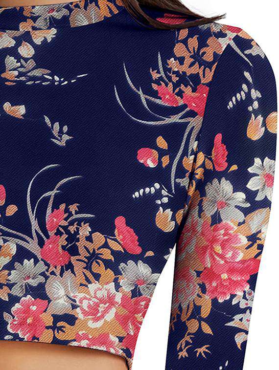 women floral print long sleeve crop top - 22268030 -  Standard Image - 3
