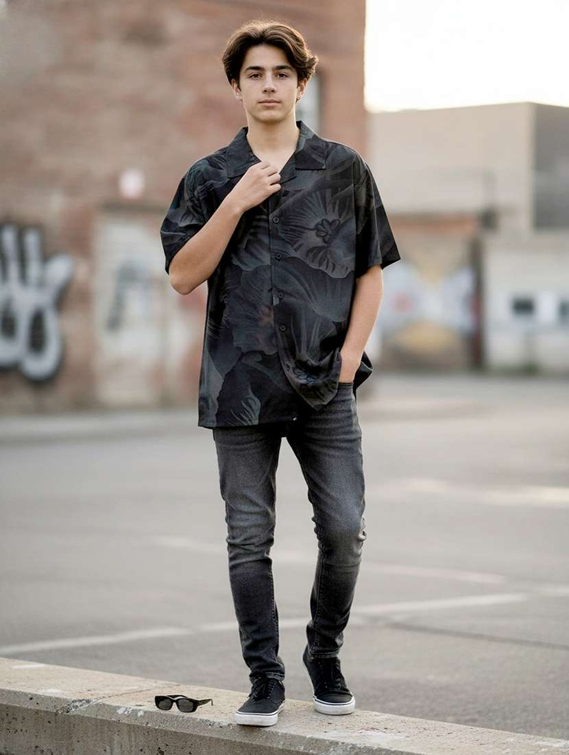 boys floral short sleeve casual shirt