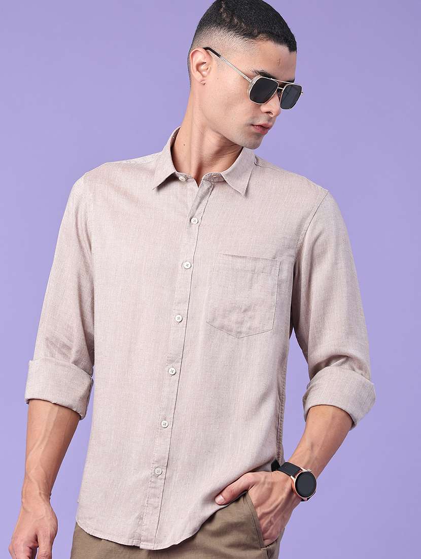 men solid long sleeve regular fit casual shirt