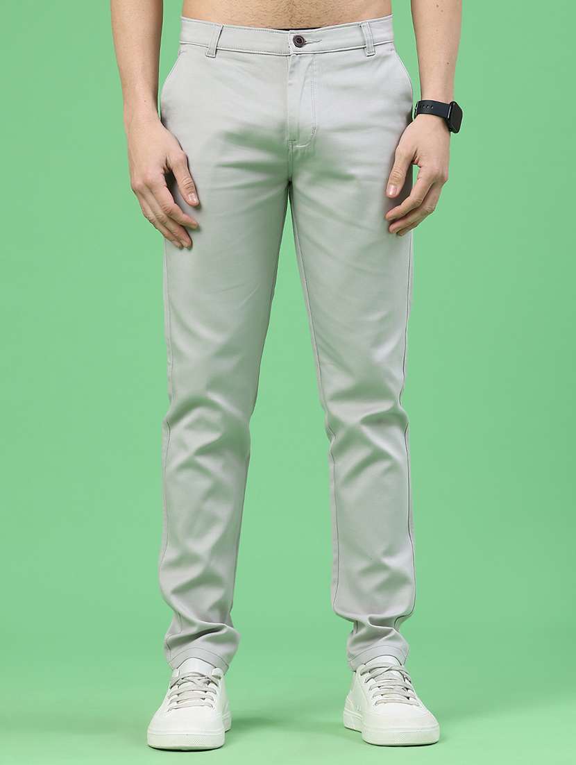 men solid mid rise chinos casual trouser