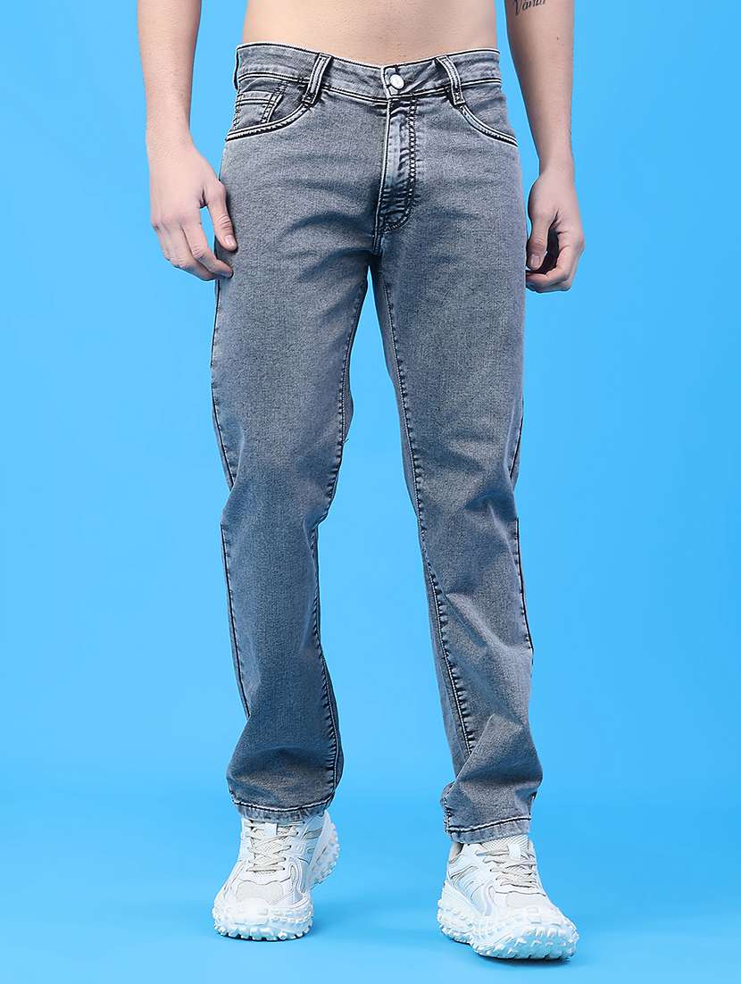 men plain mid rise full length jeans