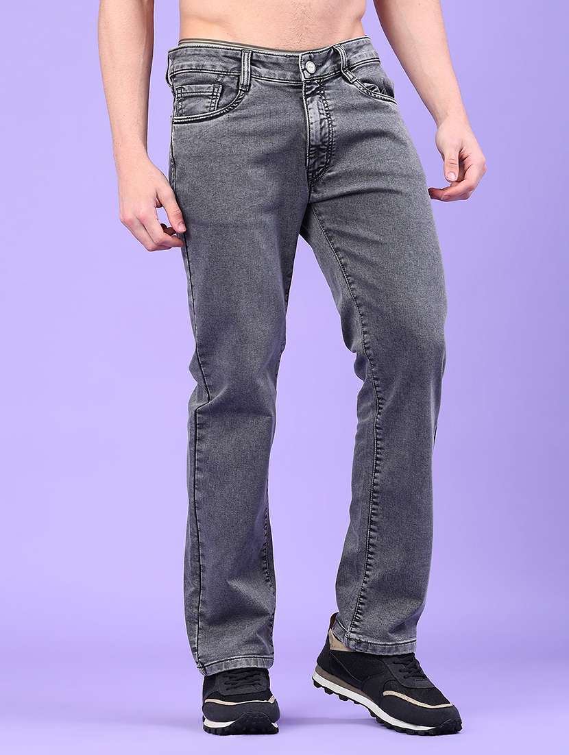 men plain mid rise full length jeans