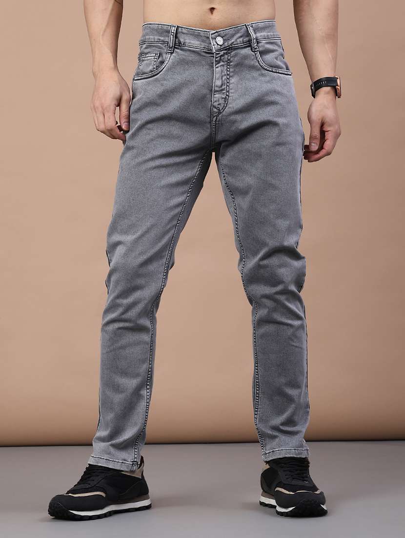 men plain mid rise full length jeans