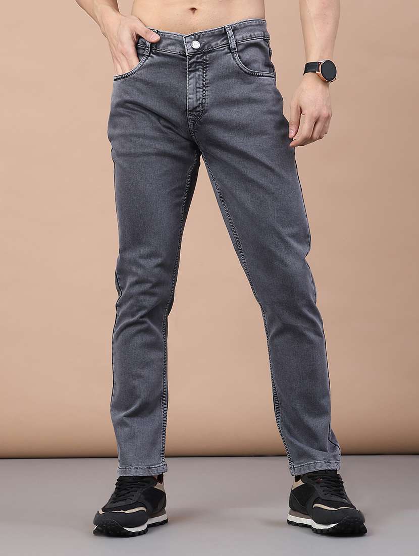 men plain mid rise full length jeans