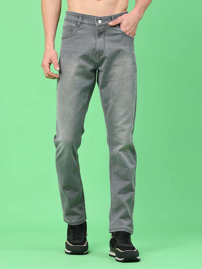 men washed mid rise full length jeans