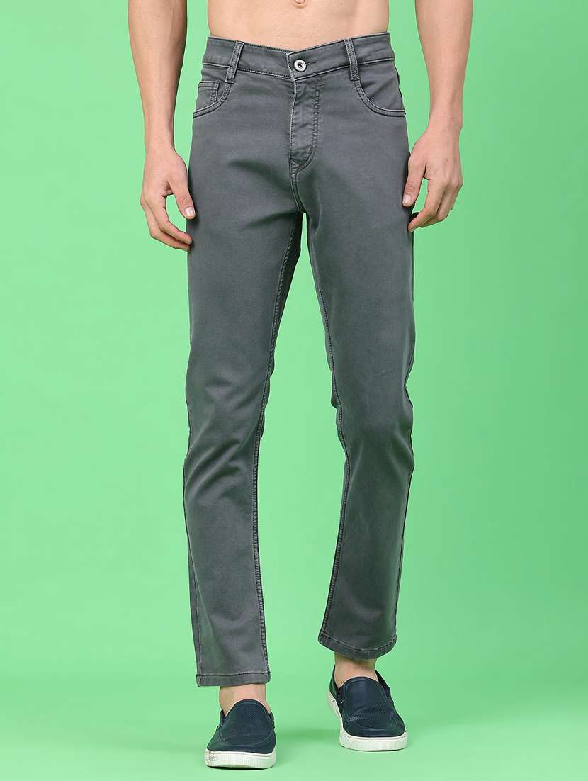 men plain mid rise full length jeans