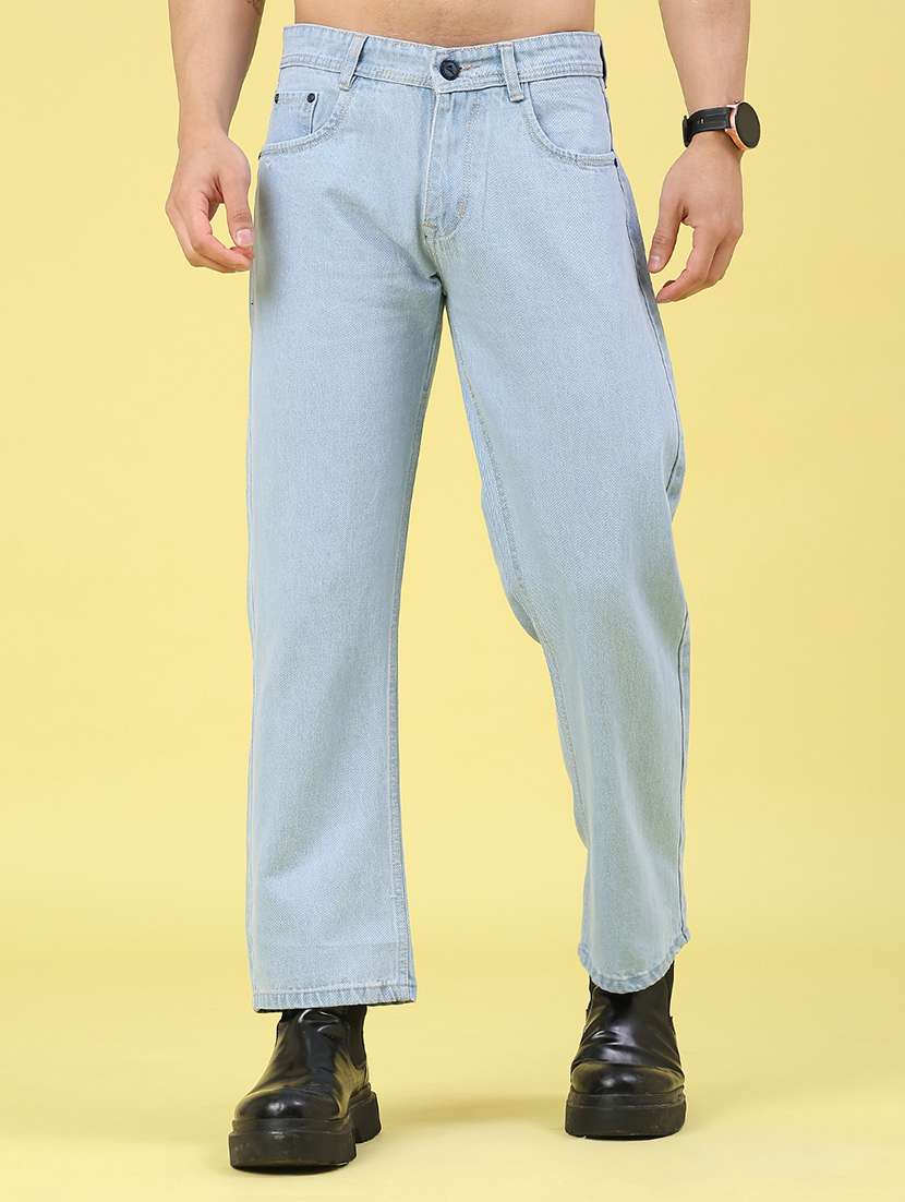 men plain mid rise full length straight jeans