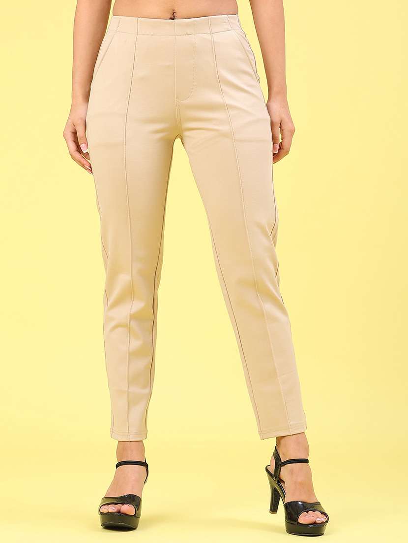 women solid mid rise cigarette pants