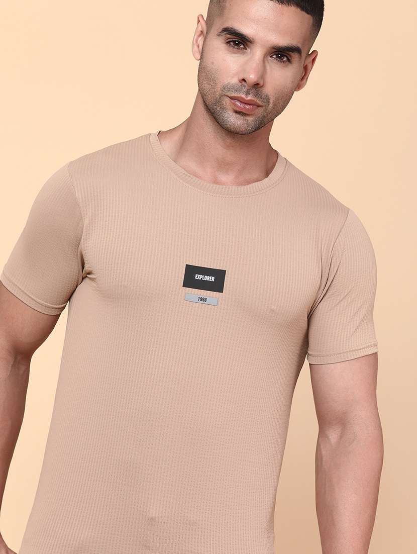 Men Beige Polyester Plain T-shirt - 22268484 -  Standard Image - 3