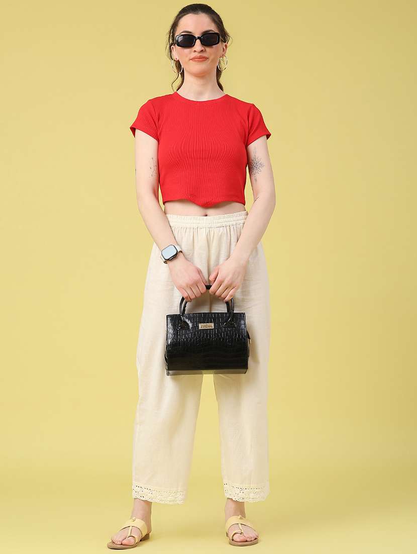 women solid short sleeve crop t-shirt - 22268519 -  Standard Image - 5