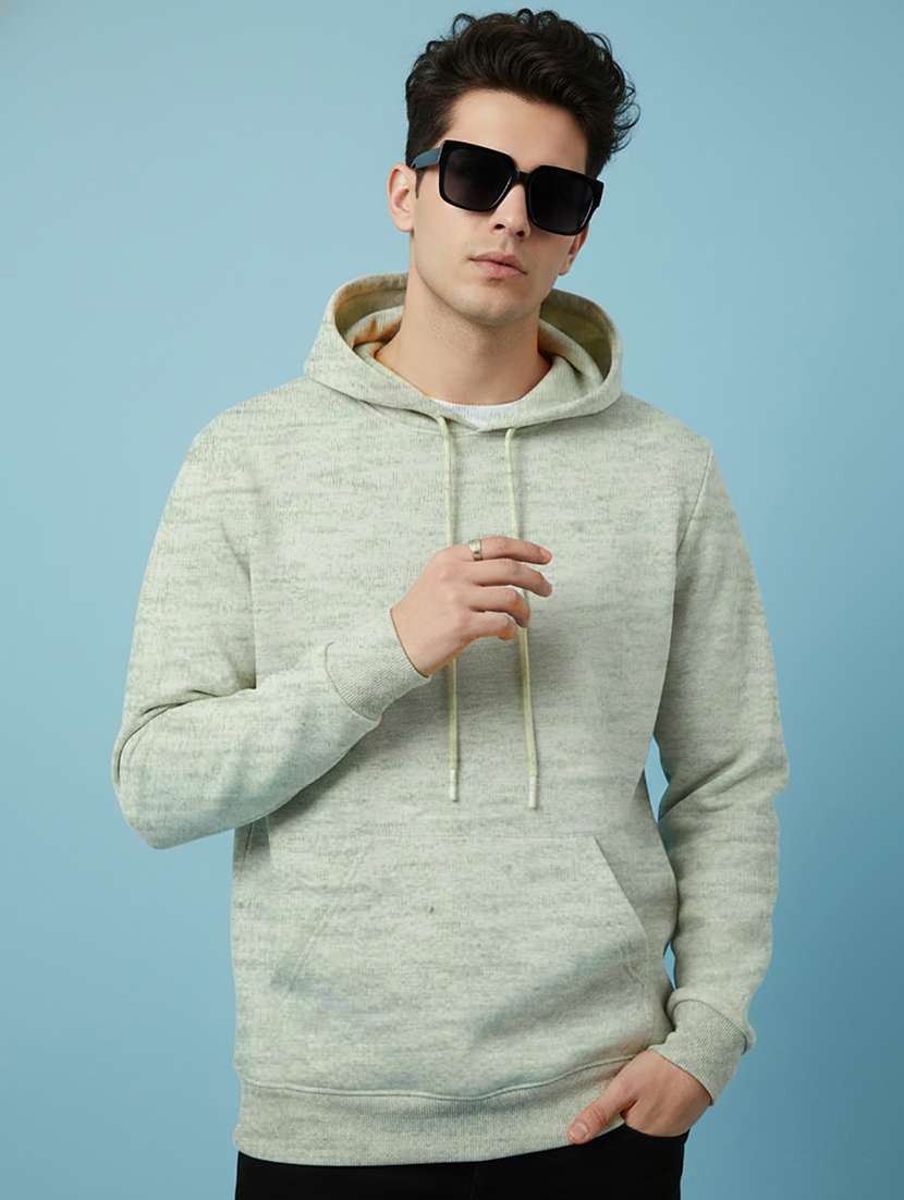 men solid long sleeve hooded sweatshirt