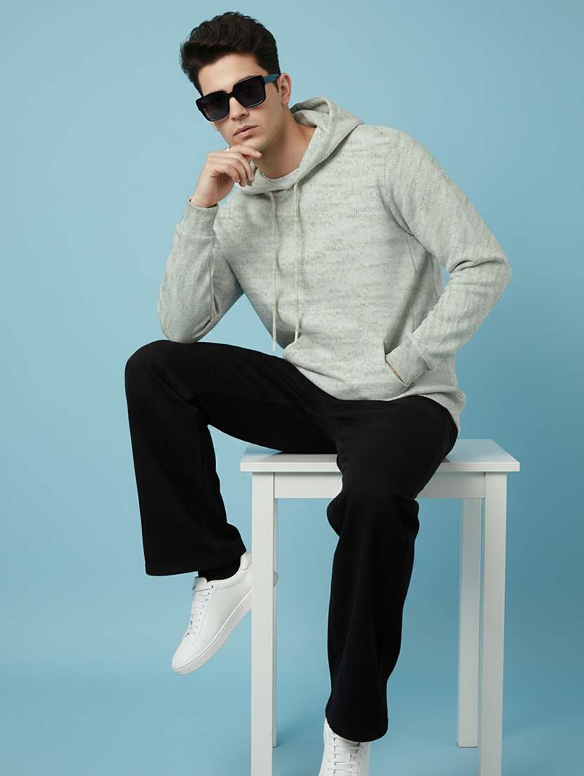 men solid long sleeve hooded sweatshirt