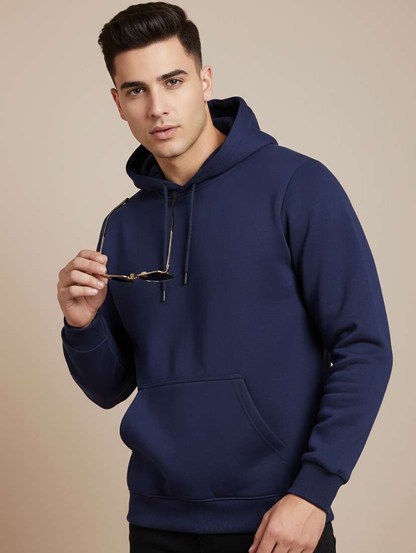 men solid long sleeve hooded sweatshirt