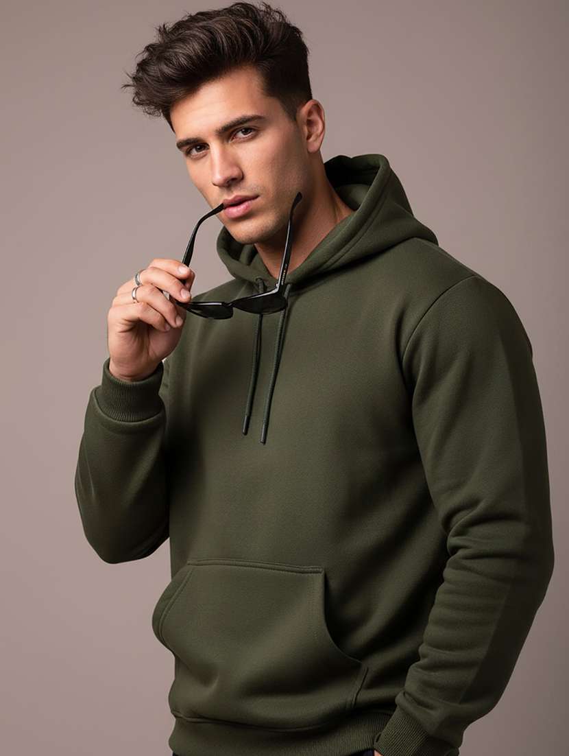 men solid long sleeve hooded sweatshirt