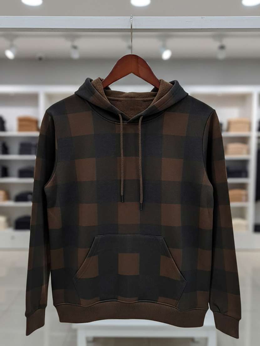 men checkered long sleeve hooded sweatshirt - 22268658 -  Standard Image - 3