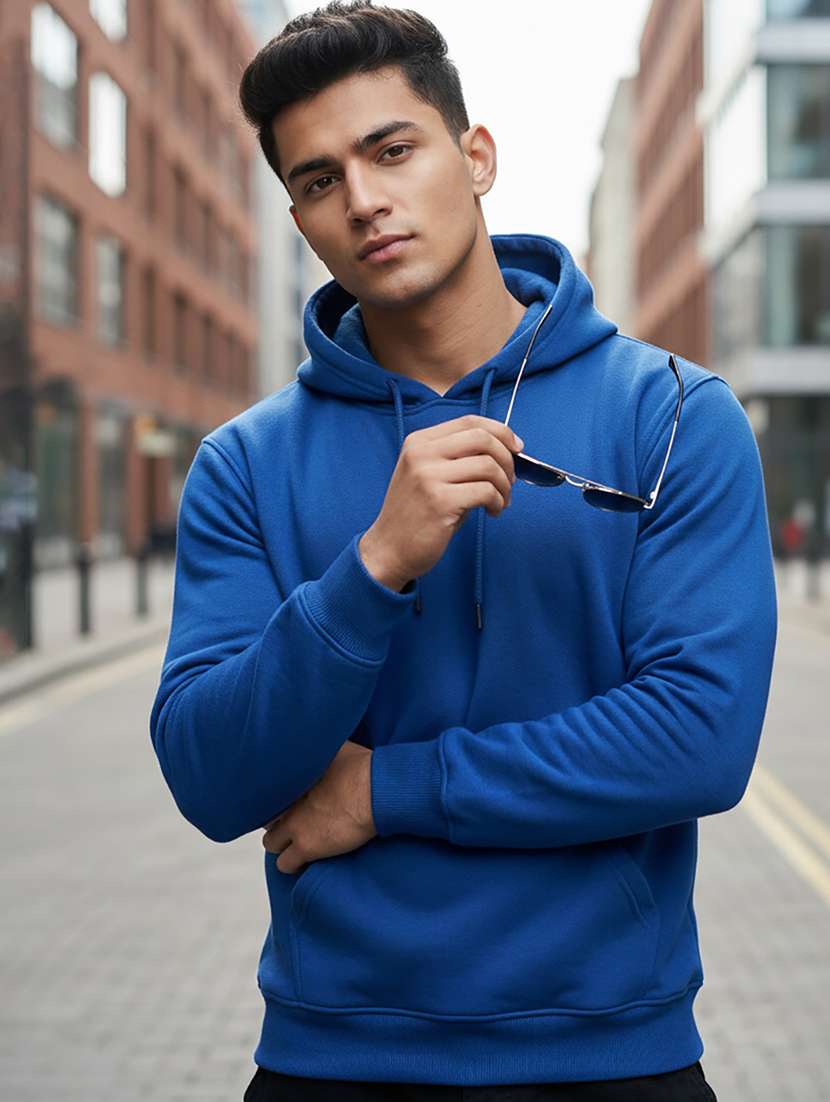 men solid long sleeve hooded sweatshirt