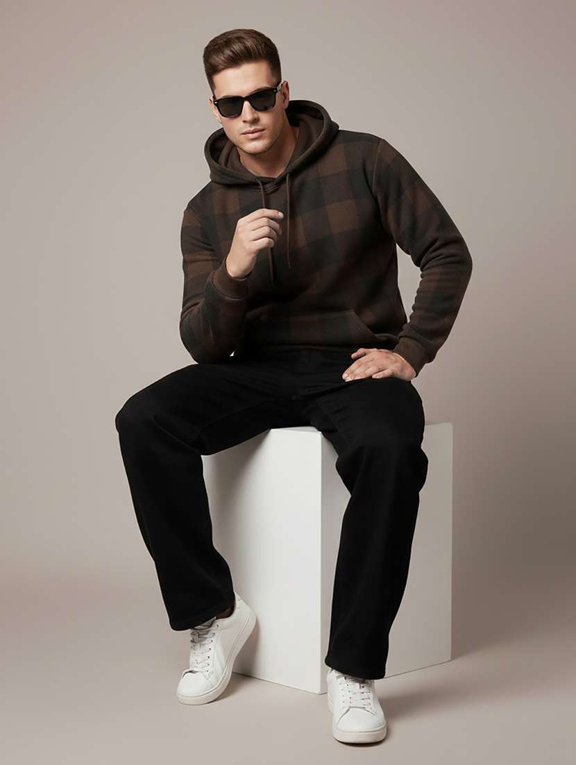men checkered long sleeve hooded sweatshirt - 22268671 -  Standard Image - 3